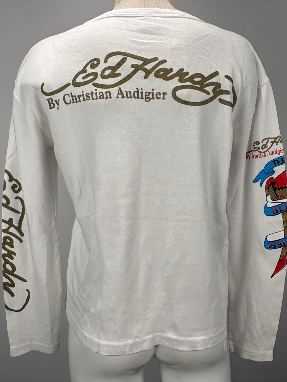 Ed Hardy Christian Audigier Woman Beautiful Death Skull White Long Sleeve Top XL - Picture 3 of 10